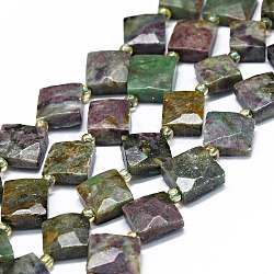 Natürliche afrikanische Jade Perlen Stränge, mit Glasperlen, facettiert, Rhombus, 12~13x12~14x4~5 mm, Bohrung: 0.8 mm, ca. 28~29 Stk. / Strang, 15.75 Zoll (40 cm)