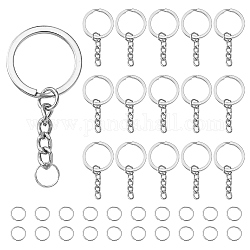 50 Stück geteilte Schlüsselringe aus Eisen, mit 50 Stück Eisen offene Sprungringe, Platin Farbe, 49 mm, Ring: 25x2 mm, Kettenglied: 8x5mm