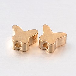 Butterfly Brass Beads, Real 18K Gold Plated, 5x6x3mm, Hole: 1mm