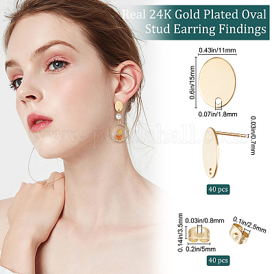 Wholesale Beebeecraft 1 Box 40Pcs Oval Earring Findings 24K Gold Plated  Earring Post with Hole and 40Pcs Ear Nuts Ear Stud Components for Jewelry  Making 