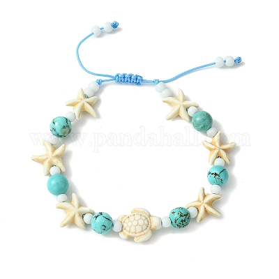 Turquoise Stone Adjustable Bracelet for Women Braided Bead