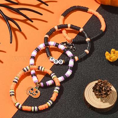 GIKILEE Heishi - Set di braccialetti elastici per Halloween, con