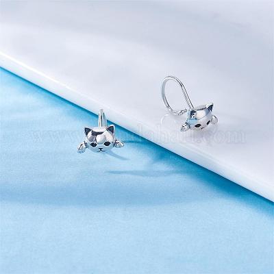 Orecchini VOROCO A Gatto In Argento S925 Con Zirconi, Chiusura A Vite, Placcati Platino