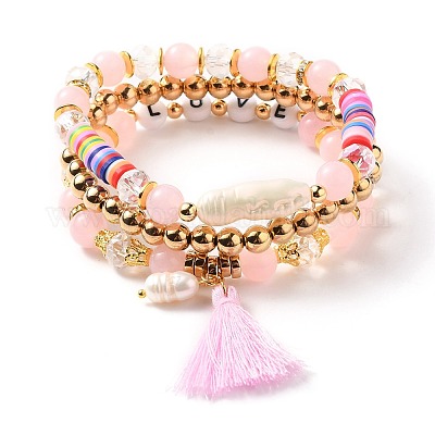 Mehrlagige Stretch-Perlen-Armbänder Sets&nbsp;BJEW-JB05756-02-1
