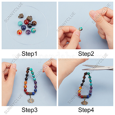 SUNNYCLUE 1 Box 220pcs Chakra Beads Stretch Bracelet Making Kits