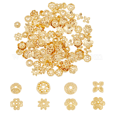 Superfindings 120 pieza 8 tapas de abalorios de flores de estilo tapa de cuentas de aleación copa redonda de múltiples pétalos espaciadores tibetanos tapas de dijes de extremo cuentas espaciadoras tapas doradas tapas de abalorios espaciadoras para la fabricación de joyas FIND-FH0006-30-1