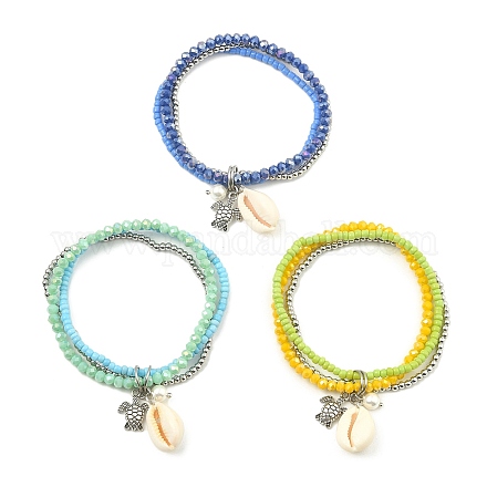 3 pièces 3 couleurs galvanoplastie verre et coquille bracelets extensibles pour femmes BJEW-TA00381-1