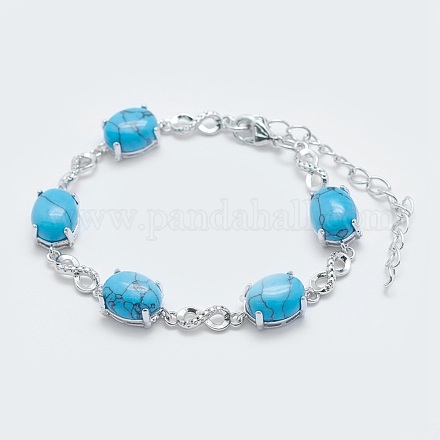 Synthetic Turquoise Link Chain Bracelets BJEW-G595-A14-1