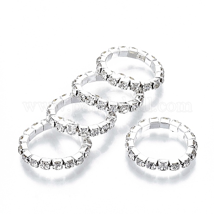 鉄の指輪  ラインストーン付き  プラチナ  クリスタル  サイズ5  内径：16mm RJEW-R136-01-1