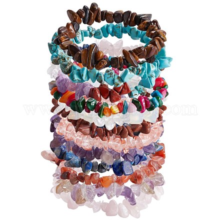 12 stücke 12 farben unisex natürliche & synthetische chip edelstein perlen stretch-armbänder sgBJEW-SZ0001-29-1