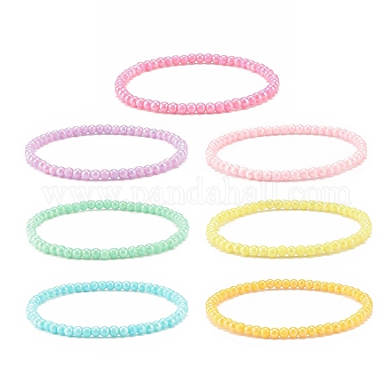 Braccialetti elastici con perline rotondi acrilici con colori della caramella 7pcs 7 colori impostati per le donne BJEW-JB08061-1