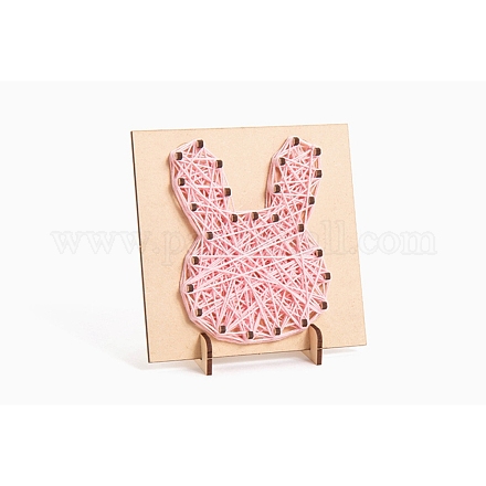 子供のためのDIYストリングアートキットの芸術品と工芸品  木製のステンシルと羊毛糸を含む  ウサギの模様  16x21x0.3cm DIY-P014-B02-1