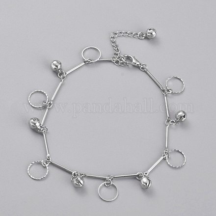 Brass Textured Ring Charm Anklets AJEW-B005-28P-1