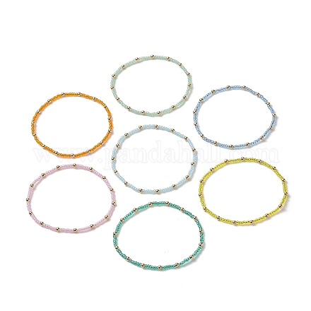 7шт 7 цветных стеклянных бисера стрейч браслеты набор для женщин BJEW-JB09191-1