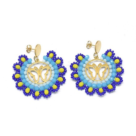 Handmade Woven Glass Beads Dangle Stud Earrings EJEW-F235-F01-1