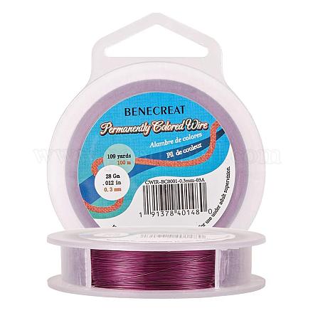 BENECREAT 28Gauge(0.3mm) Tarnish Resistant VioletRed Wire Jewellery Making Copper Wire CWIR-BC0001-0.3mm-03A-1