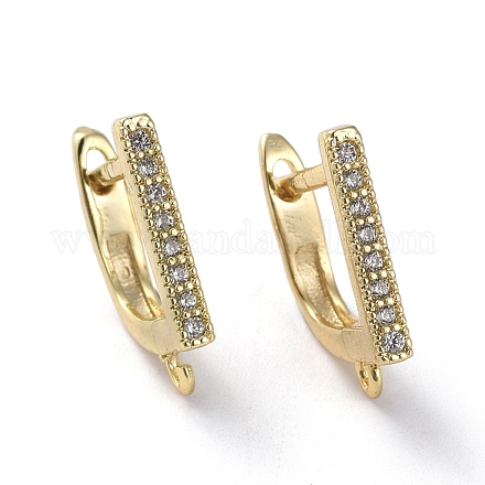 Brass Micro Pave Cubic Zirconia Hoop Earring Findings with Latch Back Closure ZIRC-G158-03G-1