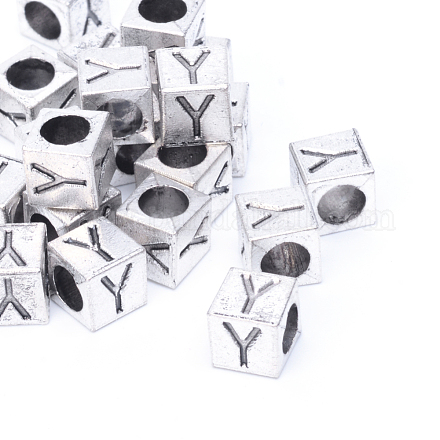 Perline europee in lega di lettera iniziale placcate argento antico X-TIBEB-Q054-56AS-NR-1