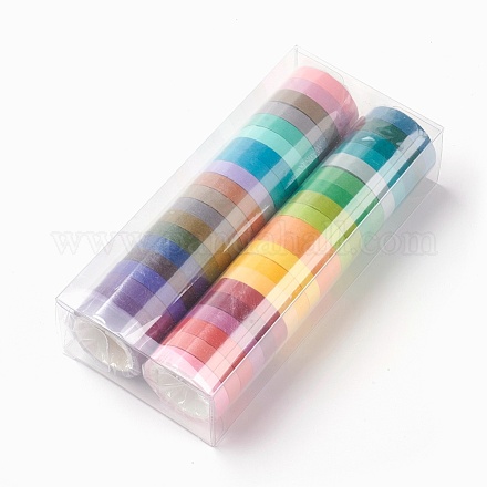DIYスクラップブック装飾用マスキングテープ  虹色クラフト紙テープ  プラスチック製の箱付き  ミックスカラー  7.5mm  5 m /ロール  40のロール/箱 DIY-F017-B-1