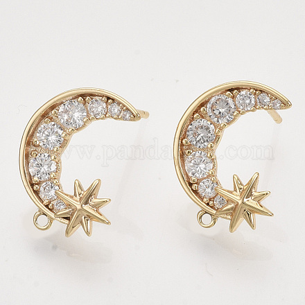 Brass Micro Pave Clear Cubic Zirconia Stud Earring Findings KK-T054-53G-NF-1