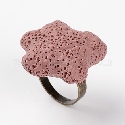 Anneaux de doigt réglables en pierre de lave étoile RJEW-I007-04-1
