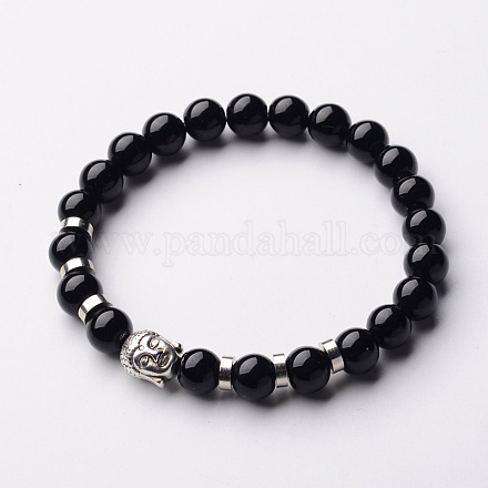 Buddha Head Gemstone Beaded Stretch Bracelets BJEW-JB01864-06-1