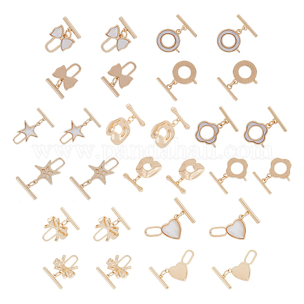 Dicosmétique 14 ensembles 7 styles fermoir à bijoux en T doré fermoirs à bascule connecteur d'anneau étoile fermoirs de fermeture de bracelet coeur rond fermoirs de fixation en laiton ot pour la fabrication de bijoux de collier KK-DC0002-63-1