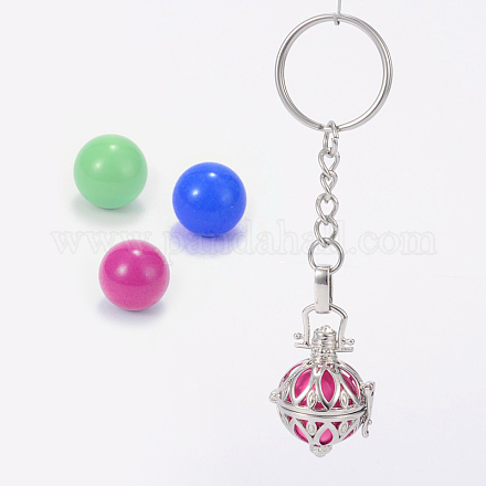 Platinum Plated Brass Hollow Round Cage Chime Ball Keychain KEYC-J073-D-1