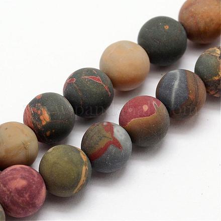 Fili di perline smerigliate di diaspro policromo naturale/pietra di picasso/diaspro picasso G-O155-03B-6mm-1