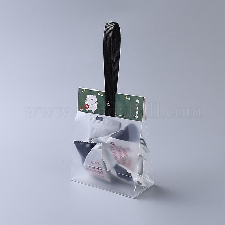プラスチック製の透明なギフトバッグ  保存袋  セルフシールバッグ  トップシール  長方形  漫画カードとスリング付き  穴と釘  ミディアムシーグリーン  32.5x17x7cm  10のセット/袋 OPP-B002-J05-1