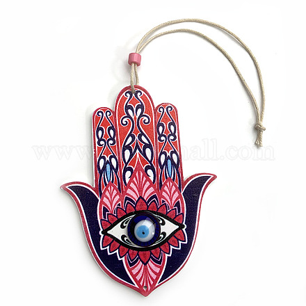 Wood Hamsa Hand/Hand of Miriam with Evil Eye Hanging Ornament WG46204-01-1