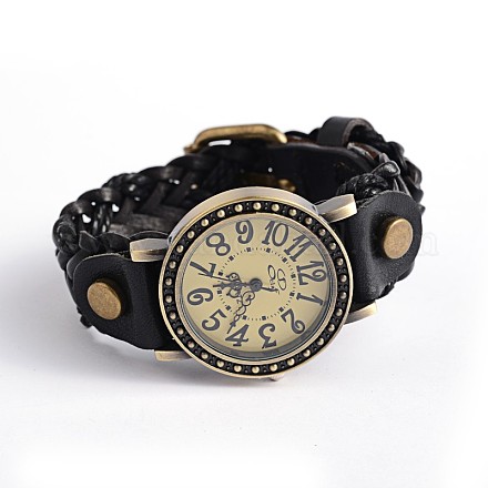 Relojes de pulsera de cuarzo de cuero trenzado para mujer WACH-O007-02A-1
