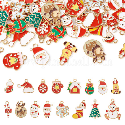 Pandahall 32Pcs 16 Styles Christmas Theme Alloy Enamel Pendants ENAM-TA0001-64-1