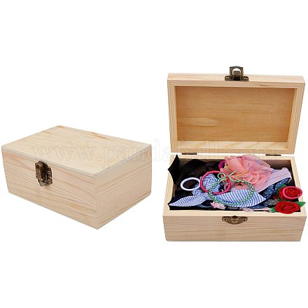 Unfinished Pine Wood Jewelry Box CON-WH0072-09-1