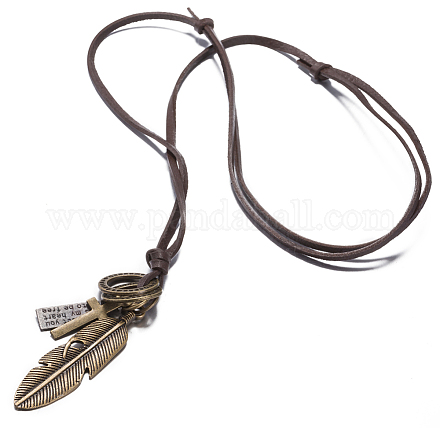 Einstellbar Retro-Zink-Legierung Anhänger und Lederband Lariat Halsketten für Männer NJEW-BB15987-A-1