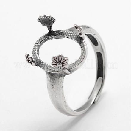 Adjustable Thai Sterling Silver Oval Wide Band Ring Components STER-F025-55AS-1