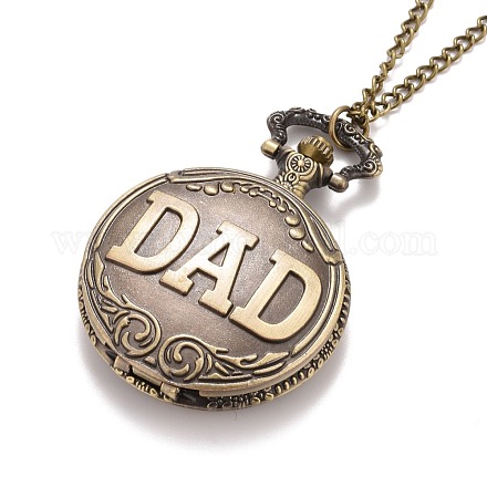 Lega piatta e rotonda con orologio da tasca collana ciondolo papà WACH-N012-22-1