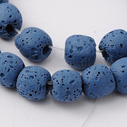 丸い合成溶岩石染色ビーズ連売り  ブルー  10mm  穴：約2.5~3mm  約46個/連  15.3インチ G-N0105-21-1