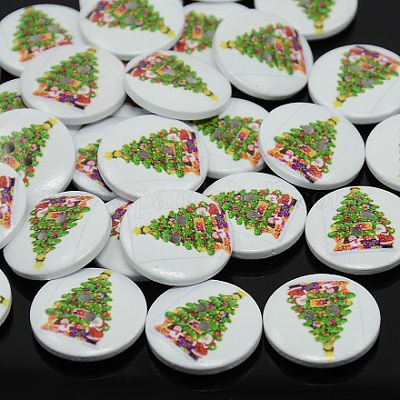Botones de costura de 2 agujeros de plano y redondo de teñido impreso para la Navidad X-BUTT-P001-20mm-01-1