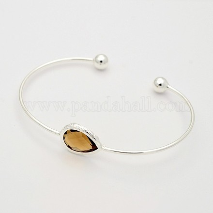 Silver Color Plated Brass Glass Cuff Bangles BJEW-J145-05-1