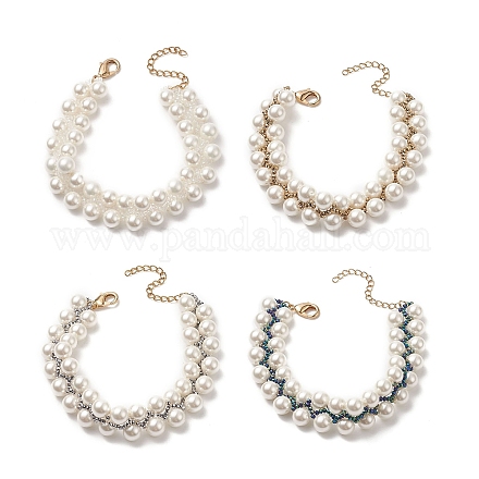Braccialetto da donna con perline intrecciate con perle di conchiglia e semi di vetro BJEW-JB09143-1