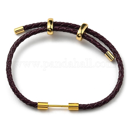 Bracelet à maillons colonne en laiton avec cordons en cuir BJEW-G675-05G-08-1