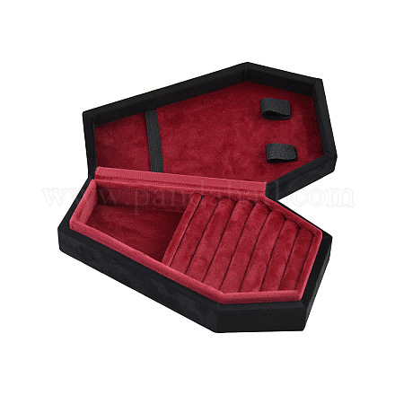 棺の形をしたベルベットのジュエリー収納ボックス  イヤリング用のジュエリーケース  リング  ネックレス収納  ブラック  17.7x10.7x5.2cm DARK-PW0001-041-1