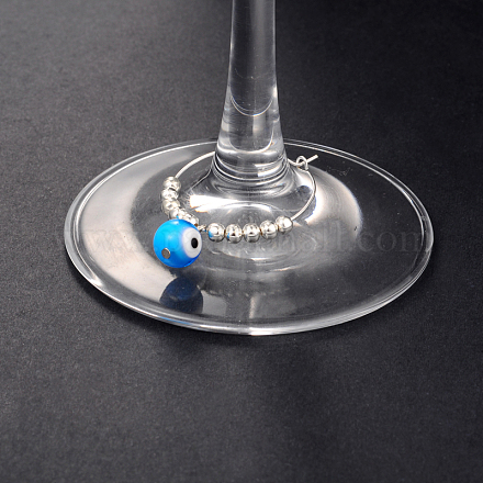 Handmade Italianate Lampwork Evil Eye Wine Glass Charms AJEW-JO00043-05-1