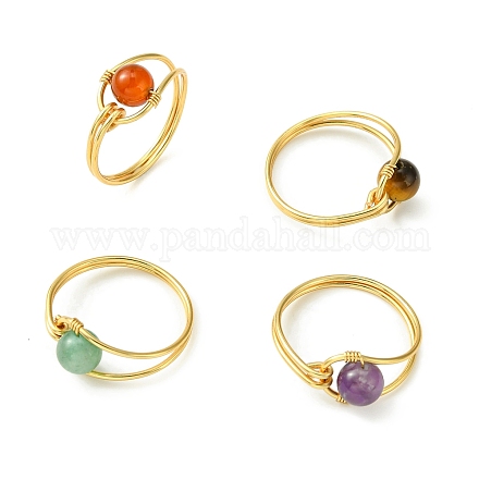 Set di 4 set di anelli con perline intrecciate rotonde con pietre preziose miste naturali in stile 4 pezzi RJEW-TA00081-1