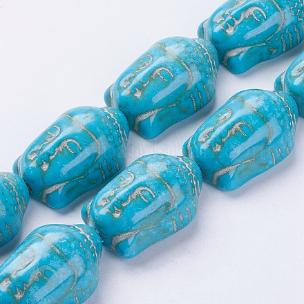 Brins de perles synthétiques turquoise guan yin G-E456-02-20x30mm-1