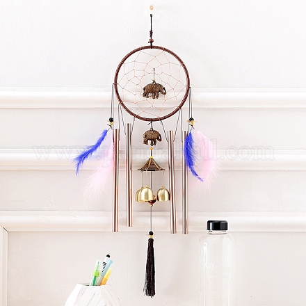 Woven Net/Web with Feather & Tube Wall Hanging Decoration WICH-PW0001-37-1