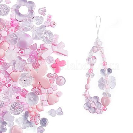 150 pezzo di perline acriliche rosa casuali con perline distanziali pastello perline sfuse a farfalla per la creazione di cordini per telefono portachiavi gioielli JX543C-1