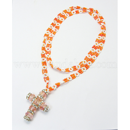 Fashion Glass Beaded Necklaces X-NJEW-Q197-2-1