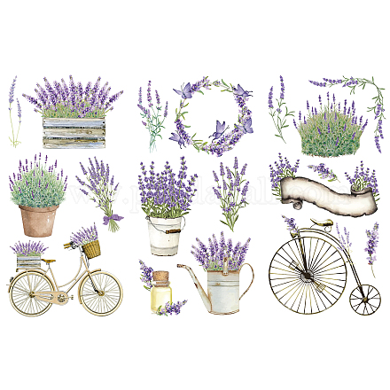 GLOBLELAND 3Pcs Lavender Theme Decor Transfers 6x12 inch Furniture Transfer Stickers Plants Wall Art Decals for Bedroom Living Room Desk Table Decoration DIY-WH0404-008-1